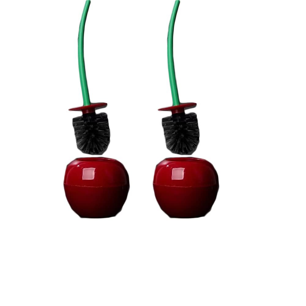 Cherry Toilet Brush, 2 Pack Cute Toilet Brush with Standing Bowl Long Handle Cherry Brush Toilet Home Bathroom Tools and Organizer Base
