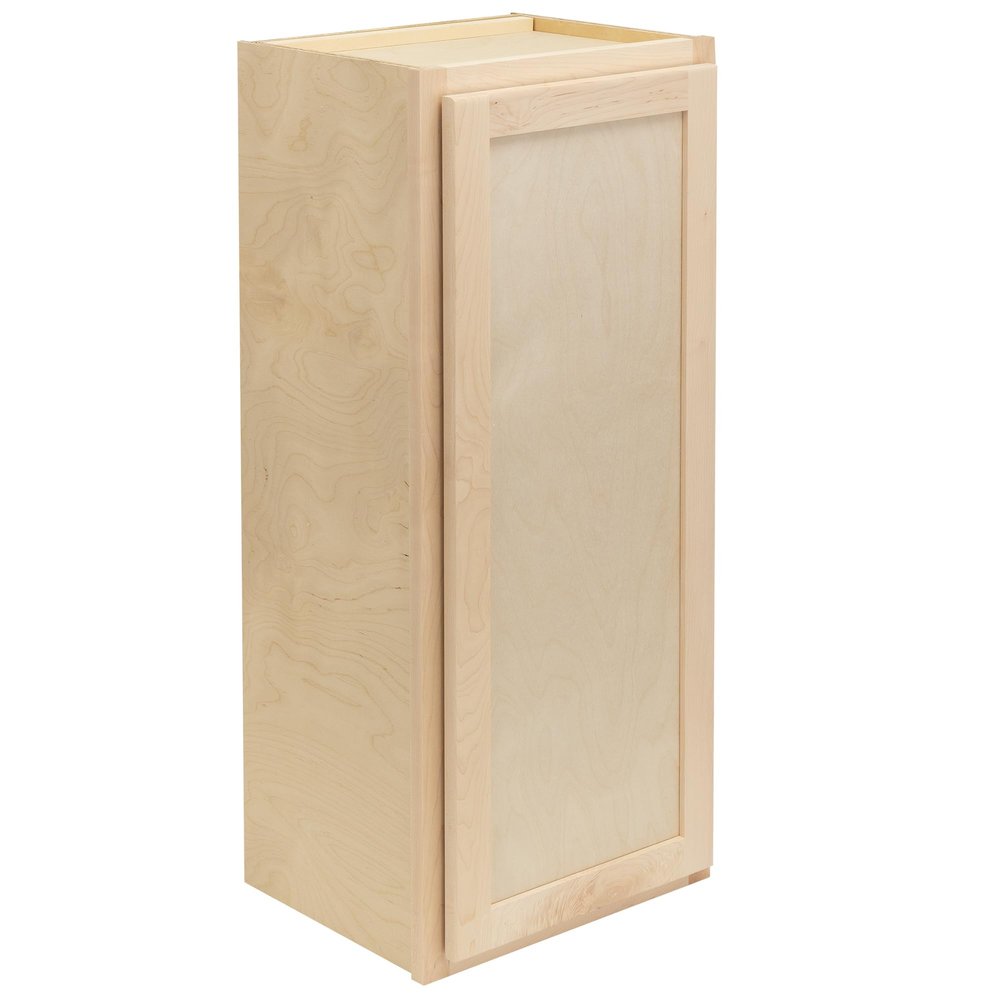 Quicklock RTA (Ready-to-Assemble) 30" Tall Wall Kitchen Cabinets - Shaker Style | 100% Hardwood | Made in America | Soft Close Hardware (Raw Maple, 12" D x 18" W x 30" H)