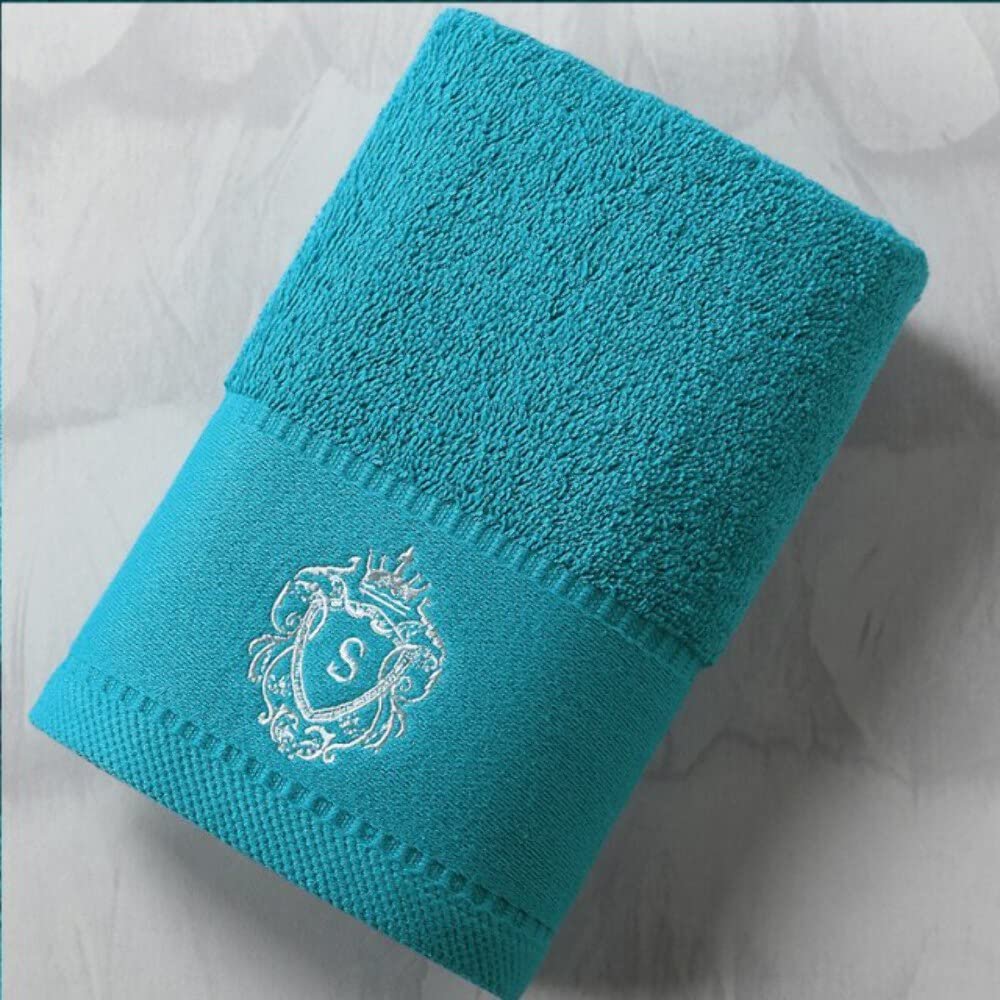 100% Pakistan Cotton Satin Face Towel Adults Baby Hand Embroidered Luxury Crown Hand Face Bathroom Towel Set Beach Towel Peacock blue 33x33cm 65g 2PCS