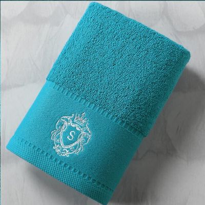 100% Pakistan Cotton Satin Face Towel Adults Baby Hand Embroidered Luxury Crown Hand Face Bathroom Towel Set Beach Towel Peacock blue 78x35cm 150g 1 PC