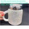 Bling Water Bottle Rhinestone,Bling Cups with Rhinestones Ceramic Travel Mug Coffee Mug 400 ML with Lid, Bling Gifts for Women Christmas Birthday Gift Office Outdoor Home,Silver view 3