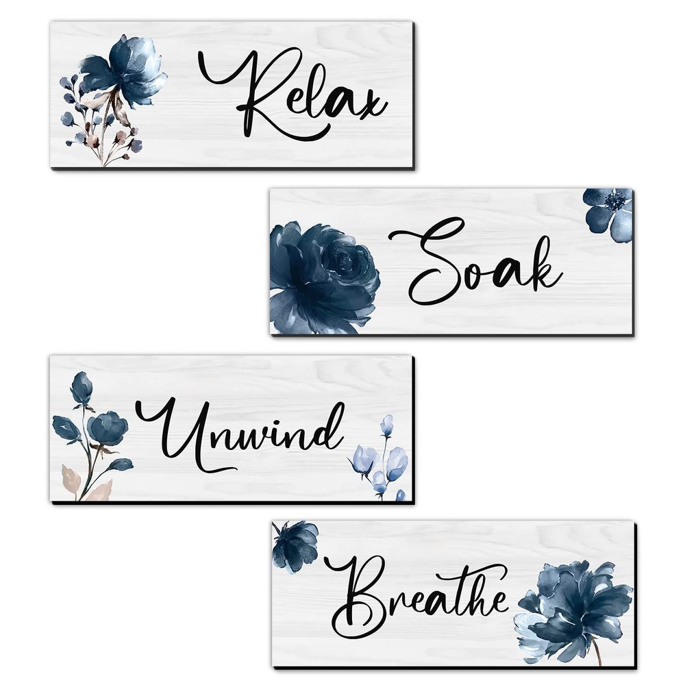4 Pieces Bathroom Large Wall Plaque Decor Bathroom Wooden Art Wall Decor for Bathroom Laundry Washroom Hanging Sign for Home Spa Bathroom Decor