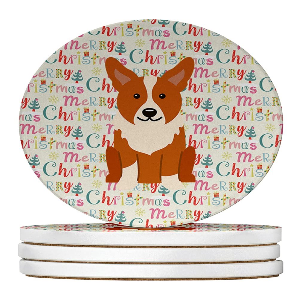 Merry Christmas Corgi Large Sandstone Coasters Pack of 4