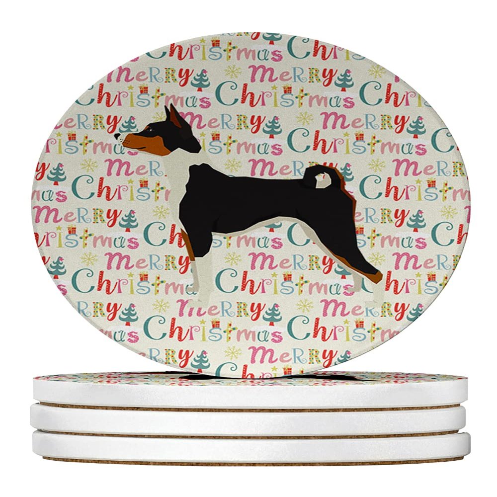 Basenji Merry Christmas Large Sandstone Coasters Pack of 4