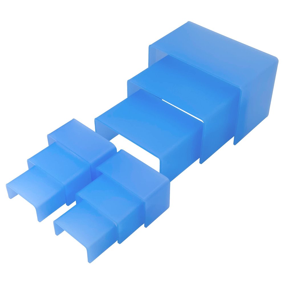 cBox CuteBox 9 Piece Frosted Blue Acrylic Riser Set for Collectibles, Figures, Figurines, Jewelry Display, Baked Goods, Retail Use, Merchandise, Storage, Organization
