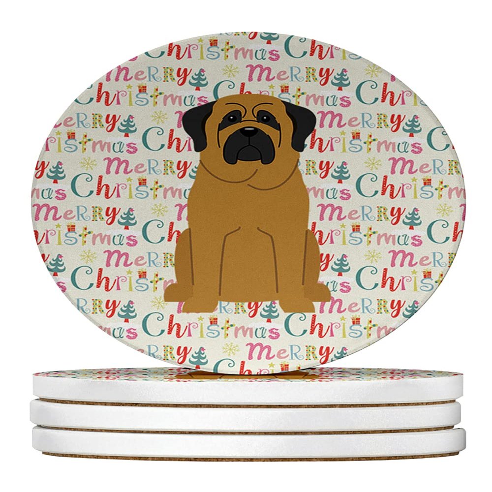 Merry Christmas Mastiff Large Sandstone Coasters Pack of 4