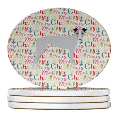 Whippet Merry Christmas Large Sandstone Coasters Pack of 4