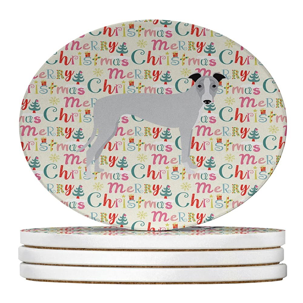 Whippet Merry Christmas Large Sandstone Coasters Pack of 4