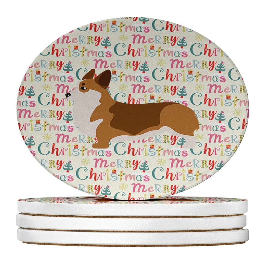 Corgi Merry Christmas Large Sandstone Coasters Pack of 4