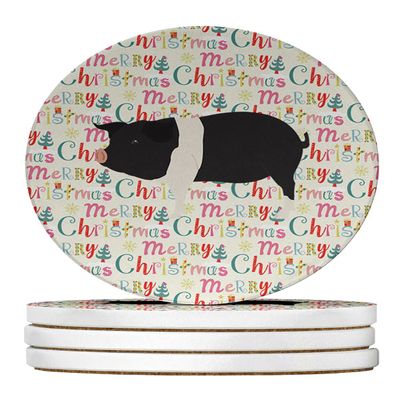 Hampshire Pig Christmas Large Sandstone Coasters Pack of 4