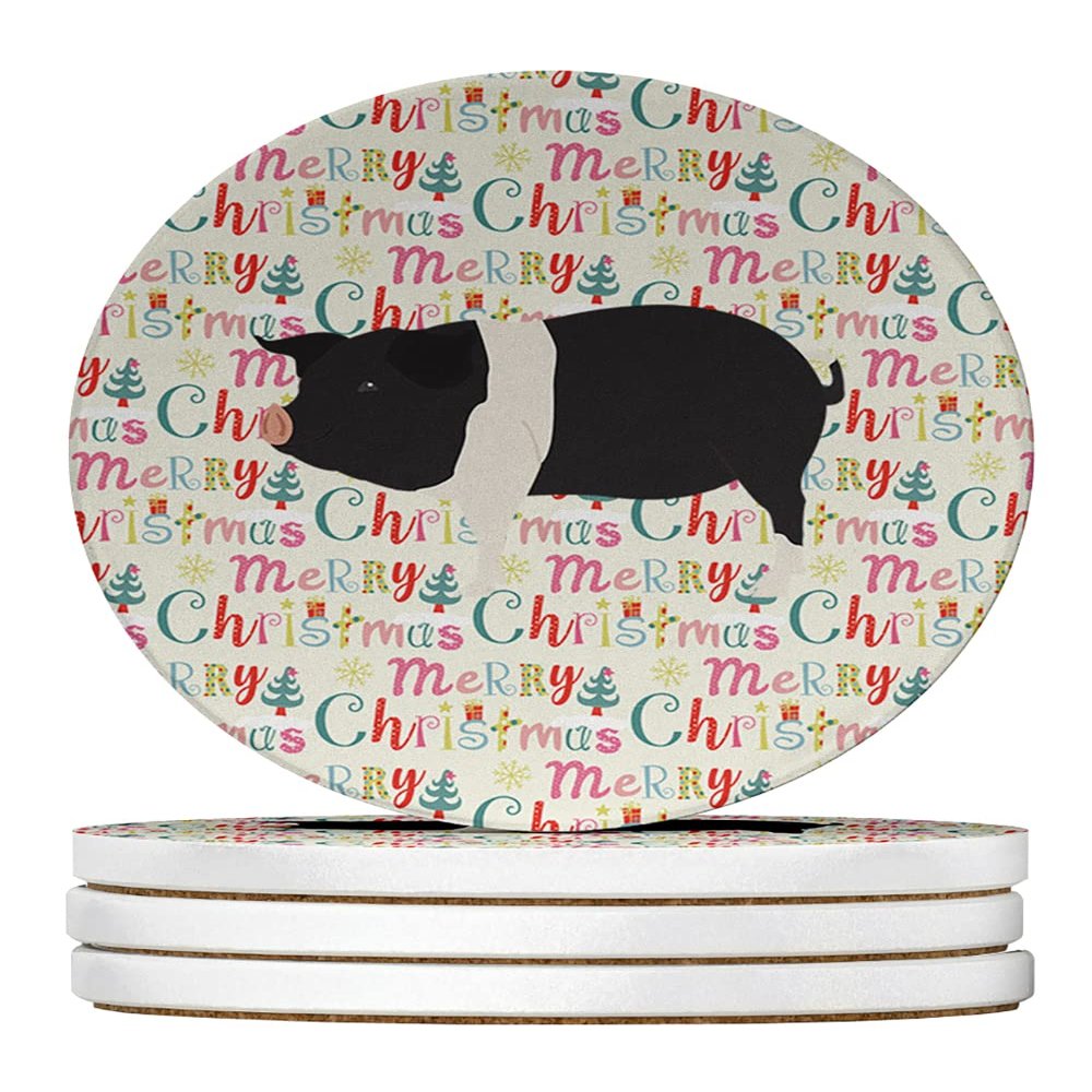 Hampshire Pig Christmas Large Sandstone Coasters Pack of 4