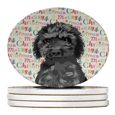 Doodle Black #2 Christmas Large Sandstone Coasters Pack of 4