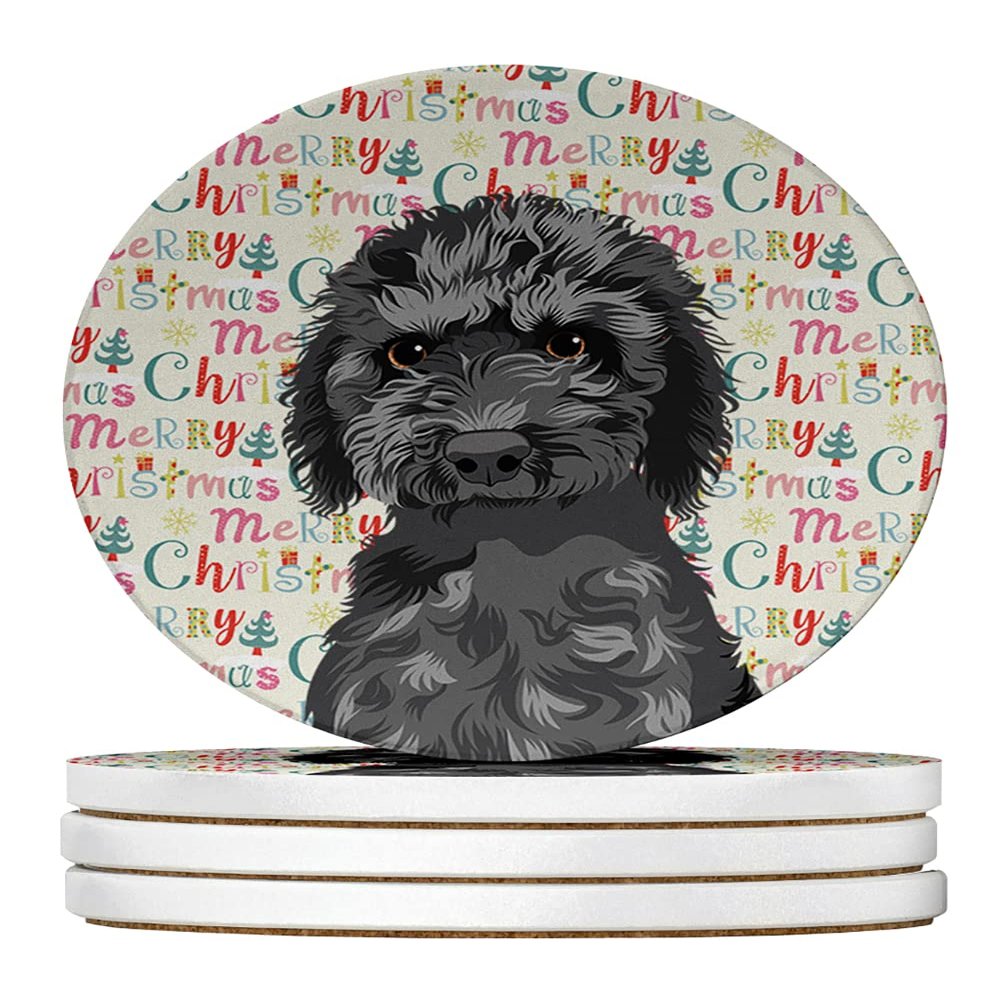 Doodle Black #2 Christmas Large Sandstone Coasters Pack of 4
