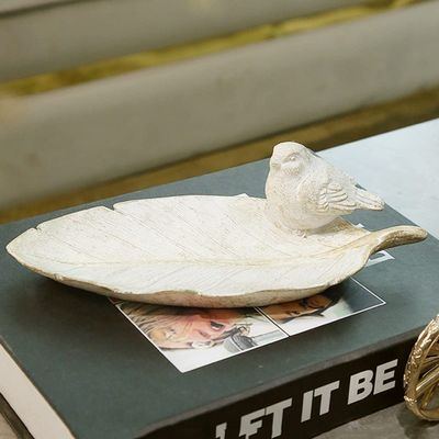 YCKEGEW Coin Bank Entrance Key Snack Holder Storage Tray Desktop Ornament Decoration Catchall Tray,Resin Ginkgo Biloba Home Decor Desktop Trinket (Size : White)