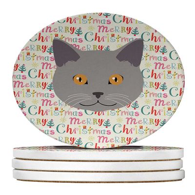 Chartreux Cat Christmas Large Sandstone Coasters Pack of 4