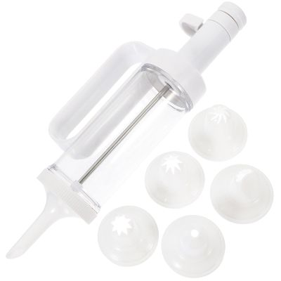 Hemoton Cookie Press Tool Set 6 Nozzles White 27.00X8.00X4.90cm
