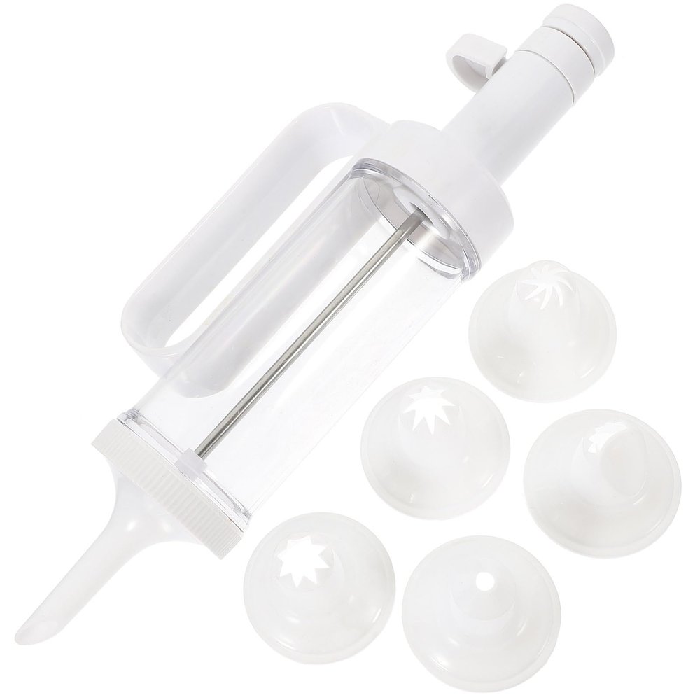 Hemoton Cookie Press Tool Set 6 Nozzles White 27.00X8.00X4.90cm