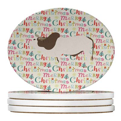 Malvi Cow Christmas Large Sandstone Coasters Pack of 4