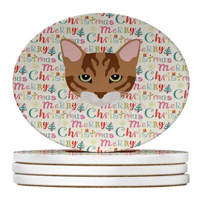 Toyger Cat Christmas Large Sandstone Coasters Pack of 4