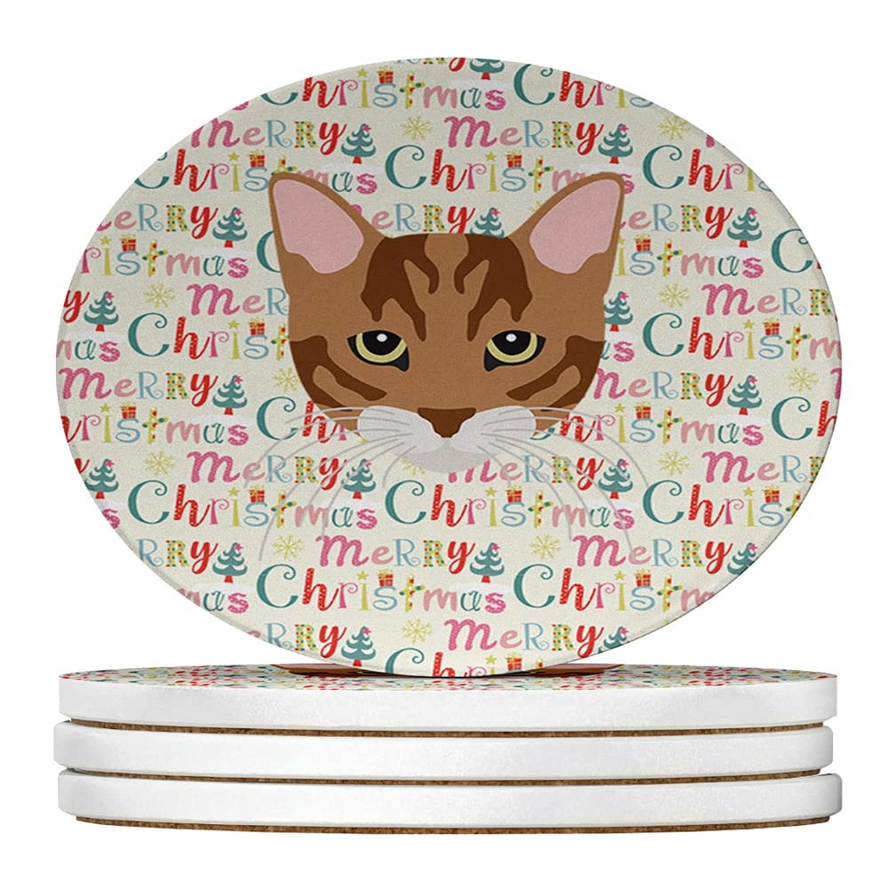 Toyger Cat Christmas Large Sandstone Coasters Pack of 4