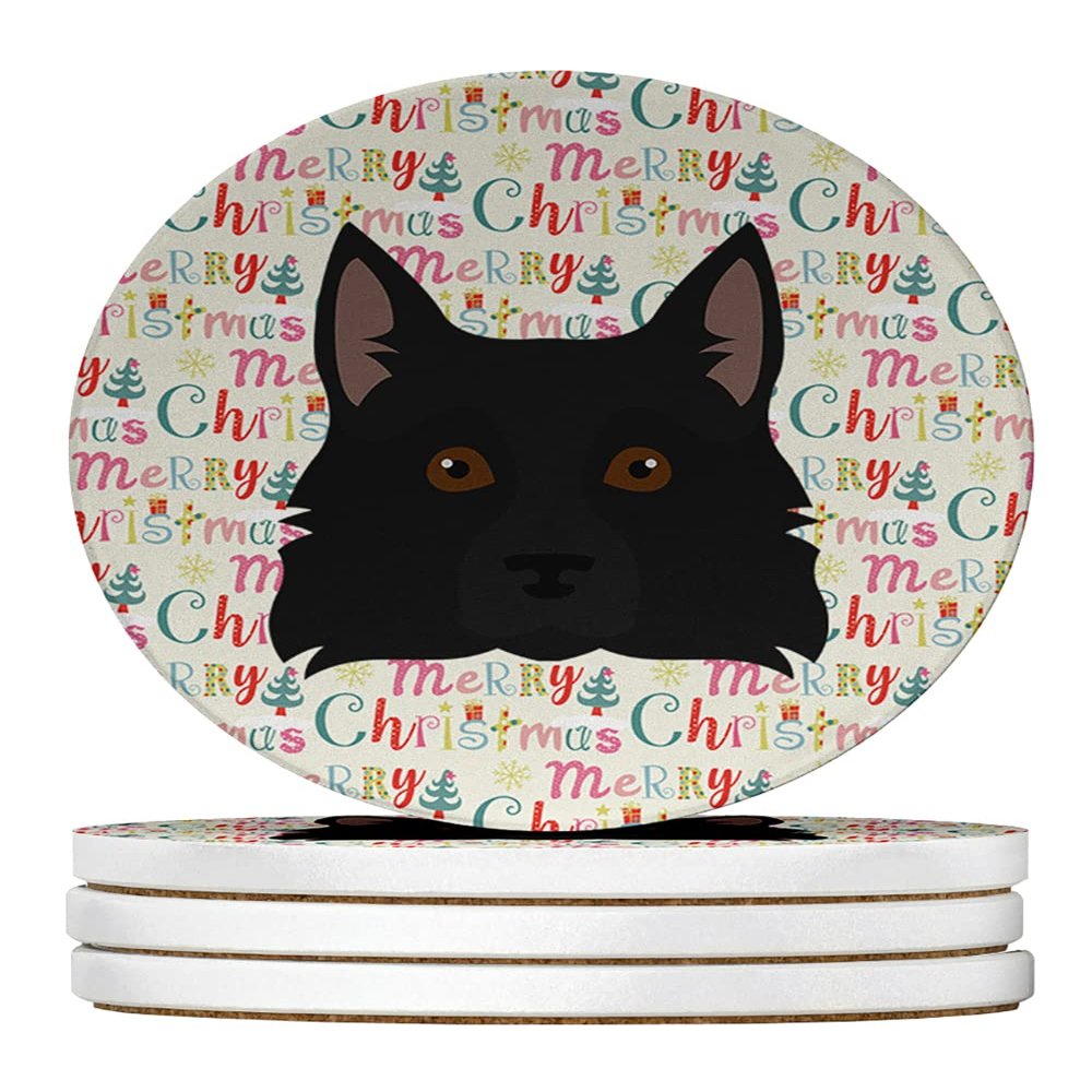 Schipperke Merry Christmas Large Sandstone Coasters Pack of 4