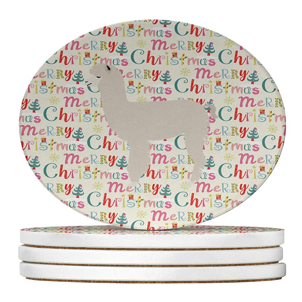 Alpaca Christmas Large Sandstone Coasters Pack of 4