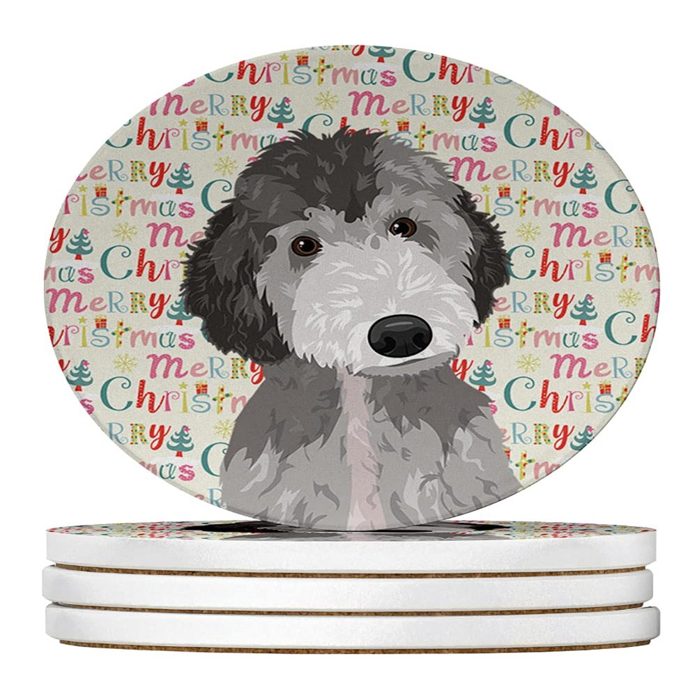 Doodle Silver #1 Christmas Large Sandstone Coasters Pack of 4