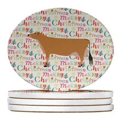 Jersey Cow Christmas Large Sandstone Coasters Pack of 4