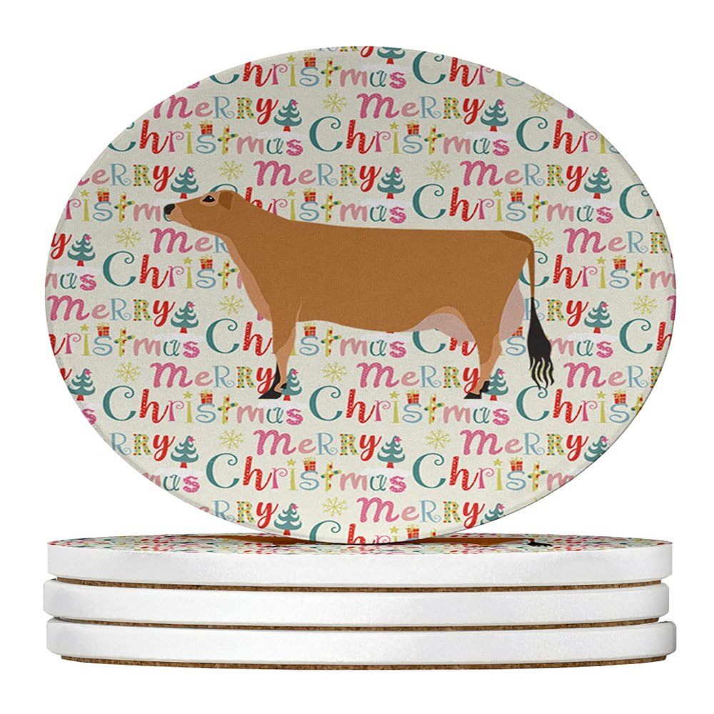 Jersey Cow Christmas Large Sandstone Coasters Pack of 4