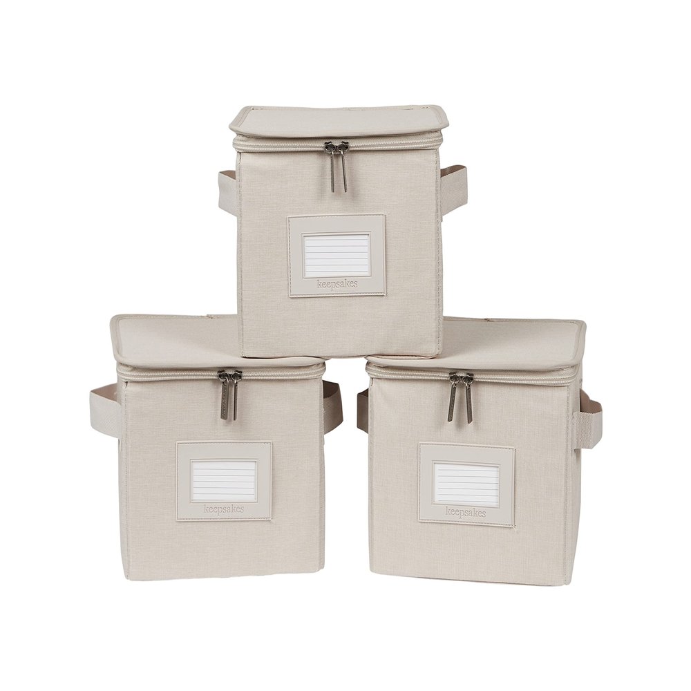 Covermates Keepsakes - Zip-Top Storage Box - Heavy Duty Polyester- Reinforced Handles - Stackable Design - Indoor Storage, Beige Heather