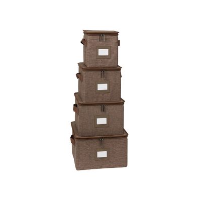 Covermates Keepsakes Dish Storage Box - Stackable, Reinforced Handles, China Storage, Brown Heather