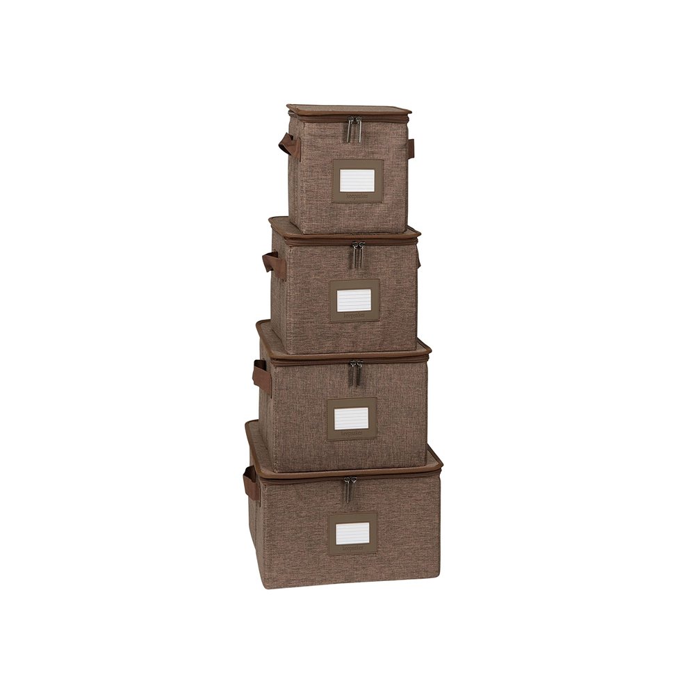 Covermates Keepsakes Dish Storage Box - Stackable, Reinforced Handles, China Storage, Brown Heather