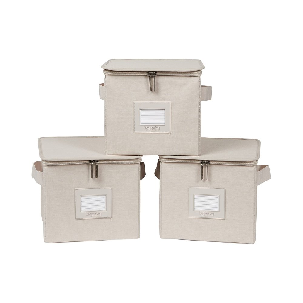 Covermates Keepsakes - Zip-Top Storage Box - Heavy Duty Polyester- Reinforced Handles - Stackable Design - Indoor Storage, Beige Heather