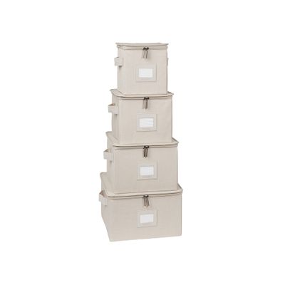 Covermates Keepsakes Dish Storage Box - Stackable, Reinforced Handles, China Storage, Beige Heather