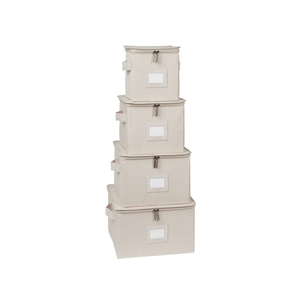 Covermates Keepsakes Dish Storage Box - Stackable, Reinforced Handles, China Storage, Beige Heather
