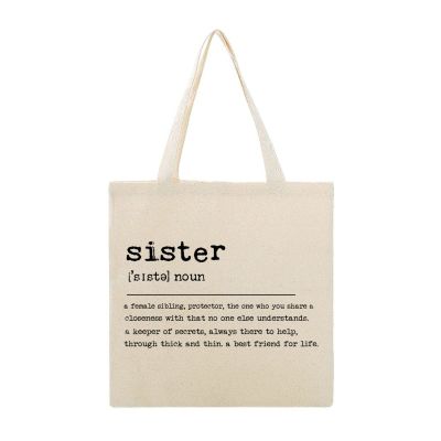 ENEDNATE Sister Definition Canvas Tote Bags Aesthetic Word Definition Meaning Reusable Shopping Bags Washable Birthday Holiday Gift for Women Girls 16x15