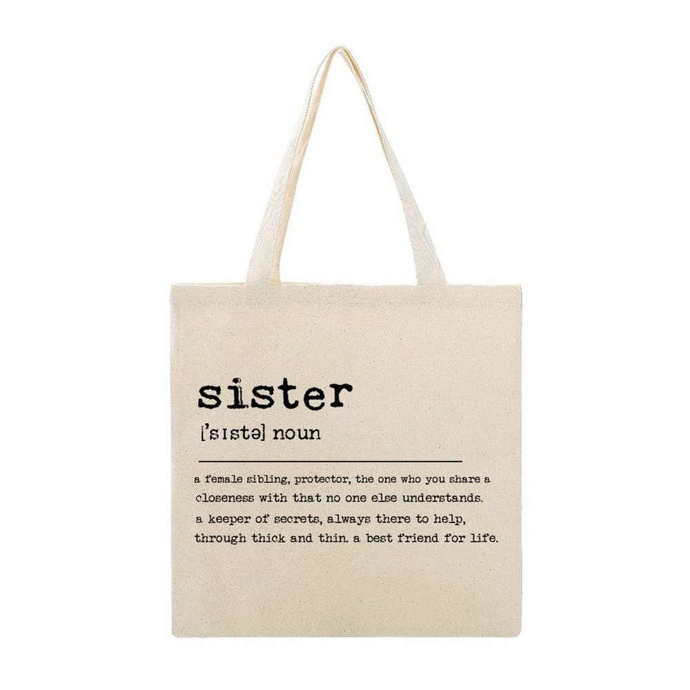 ENEDNATE Sister Definition Canvas Tote Bags Aesthetic Word Definition Meaning Reusable Shopping Bags Washable Birthday Holiday Gift for Women Girls 16x15