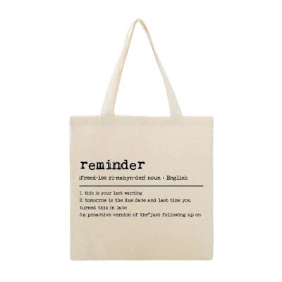 ENEDNATE Reminder Definition Reusable Canvas Tote Bag Cute Word Definition Meaning Shopping Tote Bags for Girls Women Christmas Birthday 16x15