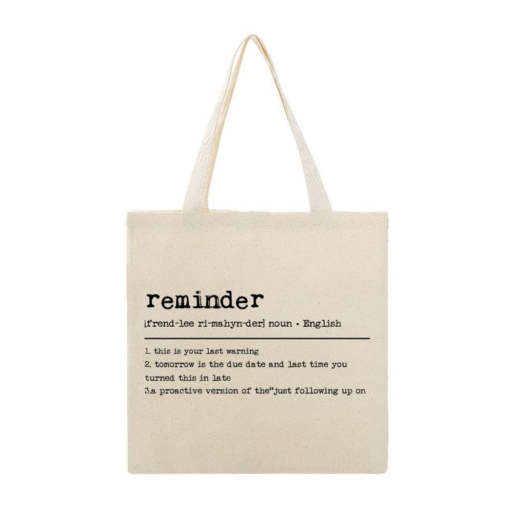 ENEDNATE Reminder Definition Reusable Canvas Tote Bag Cute Word Definition Meaning Shopping Tote Bags for Girls Women Christmas Birthday 16x15