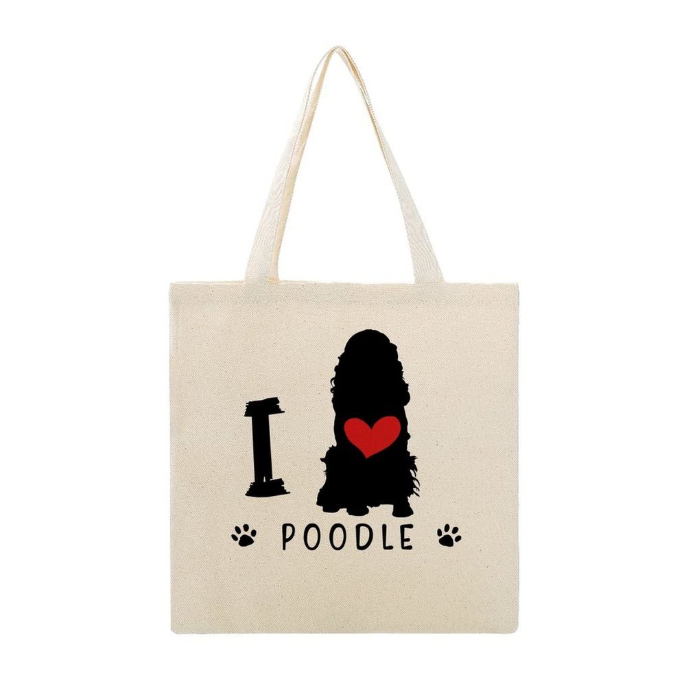 ENEDNATE Dog Silhouette with Heart,I Love Poodle Reusable Canvas Tote Bag Cute Dog Decor Shopping Tote Bags for Girls Women Christmas Birthday 16x15