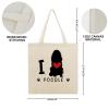ENEDNATE Dog Silhouette with Heart,I Love Poodle Reusable Canvas Tote Bag Cute Dog Decor Shopping Tote Bags for Girls Women Christmas Birthday 16x15 view 2