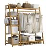 Baveke Bamboo Clothing Garment Rack 7 Tier Storage Shelf Coat Clothes Hanging Rack, Portable Wardrobe Closet Organizer With Top Shelf, Shoe Storage Shelves for Bedroom (Natural - 51.18 in) view 1
