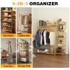 Baveke Bamboo Clothing Garment Rack 7 Tier Storage Shelf Coat Clothes Hanging Rack, Portable Wardrobe Closet Organizer With Top Shelf, Shoe Storage Shelves for Bedroom (Natural - 51.18 in) view 4