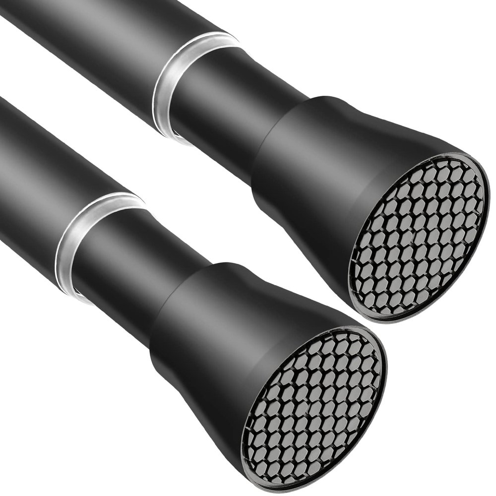2PCS Black Tension Rods for Windows 28 to 48 Inch Adjustable Curtain Rod 7/8" Diameter Rust-Free Spring Tension Curtain Rod No Drilling Small Shower Rods for Bathroom Doorway Kitchen Closet