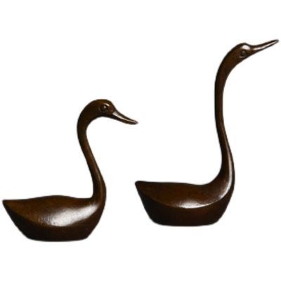 2Pcs Brass Cygnets Miniature Figurines,Bronze Animal Swan Statue Pocket Sculpture Crafts Collection Desktop Ornament Home Sand Table Decor Accessories Study Paperweight