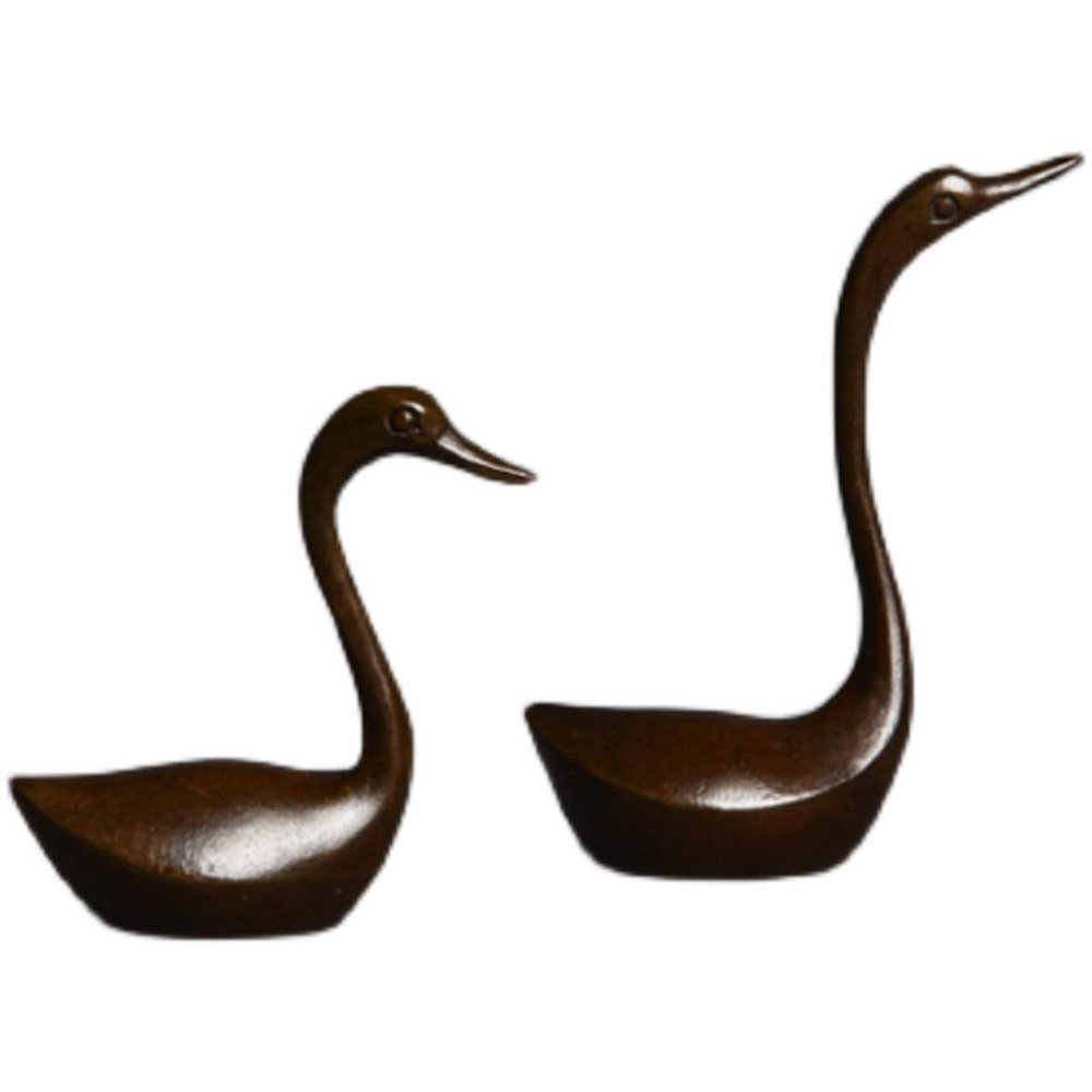 2Pcs Brass Cygnets Miniature Figurines,Bronze Animal Swan Statue Pocket Sculpture Crafts Collection Desktop Ornament Home Sand Table Decor Accessories Study Paperweight