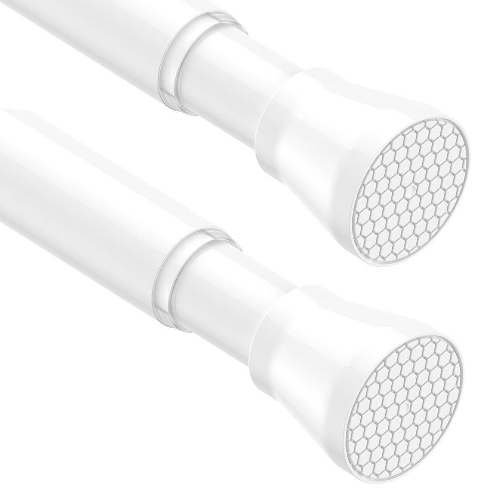 2Pcs Tension Curtain Rods for Windows 28 to 48 Inch, 7/8 Diameter Spring Loaded Curtain Rod Adjustable Small Curtain Rods No Drilling Tension Rod for Door, Bathroom, Kitchen, White