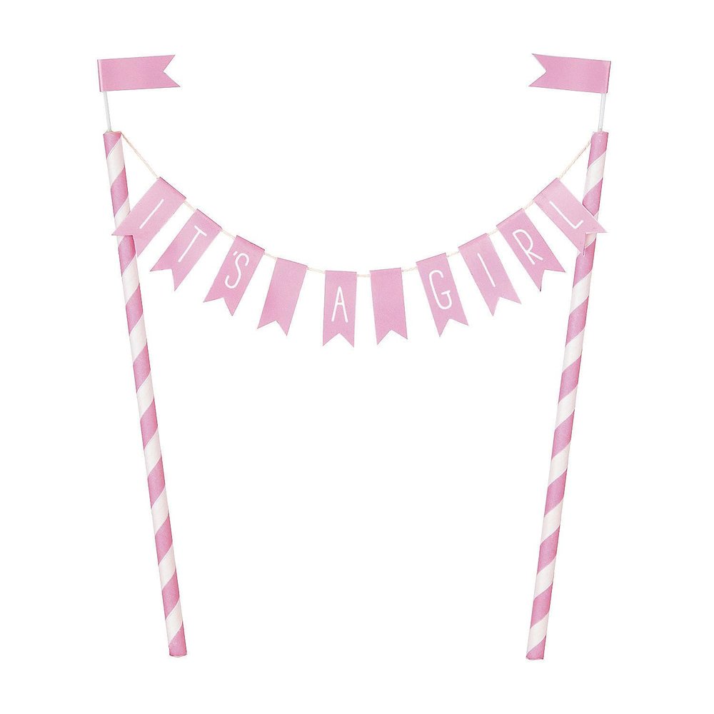 Pink Hearts Baby Shower Banner Cake Topper
