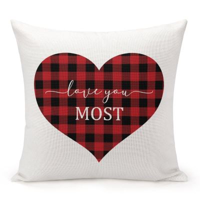 TiuKiu Love You Most Throw Pillow Cases Buffalo Plaid Quote Pillow Cover Case 22"x22" Linen Cushion Covers Decorative Pillowcase Anniversary Wedding Home Decor for Couch Sofa Bedroom Car