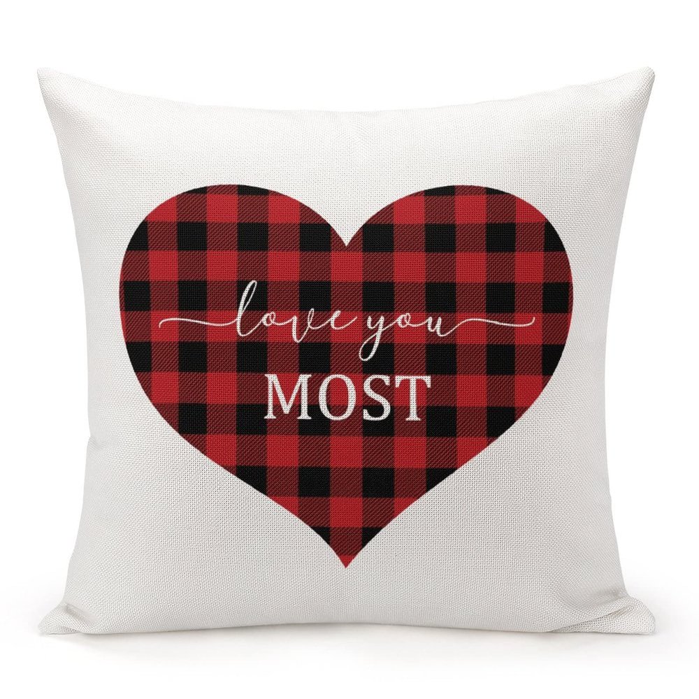 TiuKiu Love You Most Throw Pillow Cases Buffalo Plaid Quote Pillow Cover Case 22"x22" Linen Cushion Covers Decorative Pillowcase Anniversary Wedding Home Decor for Couch Sofa Bedroom Car